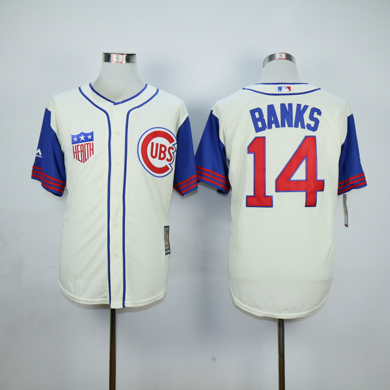 Men Chicago Cubs #14 Banks Cream Throwback 1942 MLB Jerseys